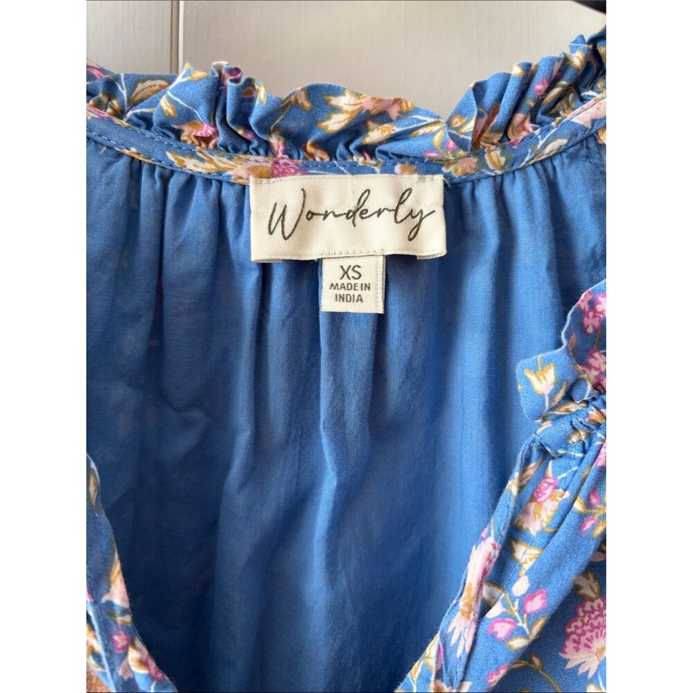 Wonderly Blue Floral Tiered Tassel Dress Size XS 100% Cotton - Picture 2 of 4